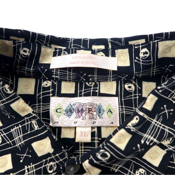 90s CAMPIA MODA Aloha Men’s Hawaiian Shirt XL Black Rayon All-over Pattern - Picture 4 of 5